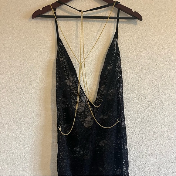 NWOT Seven 'Til Midnight Black Lace Chain Reaction Garter Chemise Set One Size - Picture 6 of 13